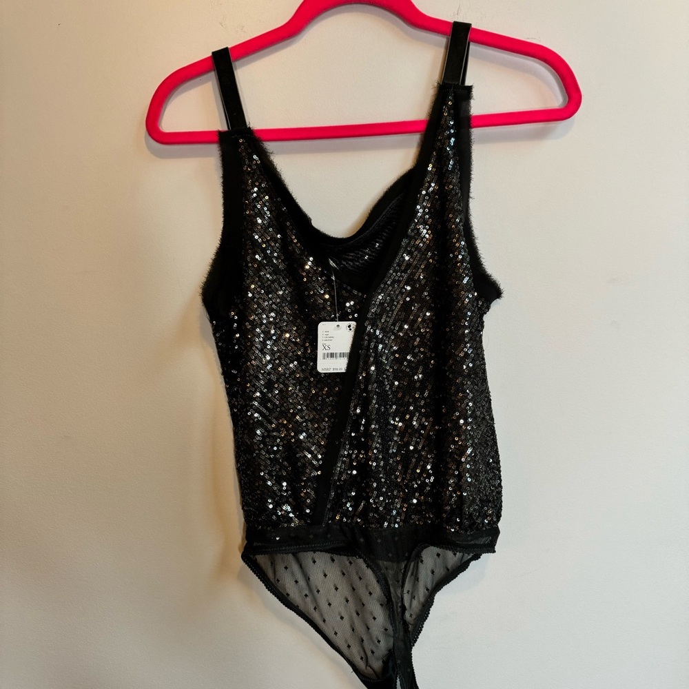 NWT Free People Black Sequin Bodysuit